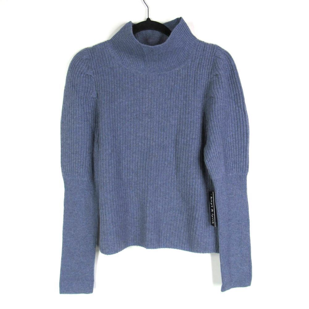 Knyt & Lynk High Ribbed Puff Sleeve Crew Neck Shaker Sweater SZ S